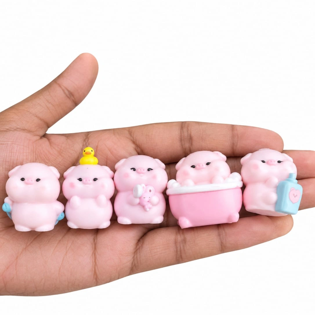 Miniature-Pink-Pig-Figurine-Set-of-5 Adorable miniature pink pig figurine product, randomly selected, perfect for adding a charming touch.
