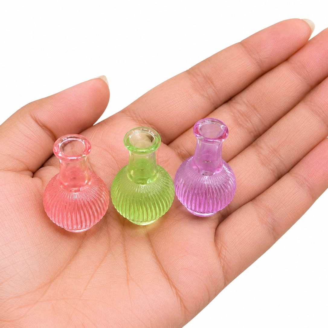 Miniature-Ribbed-Glass-Vase-Set-of-3 Miniature ribbed glass vase set of 3, perfect for dollhouse or miniature scenes, a quality product.