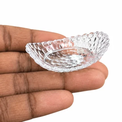 Detailed miniature scalloped clear glass bowl product, ideal for dollhouse kitchen scenes or tiny displays.