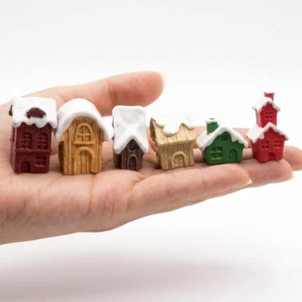 Charming miniature snow-capped village house product, random design, perfect for festive winter displays.