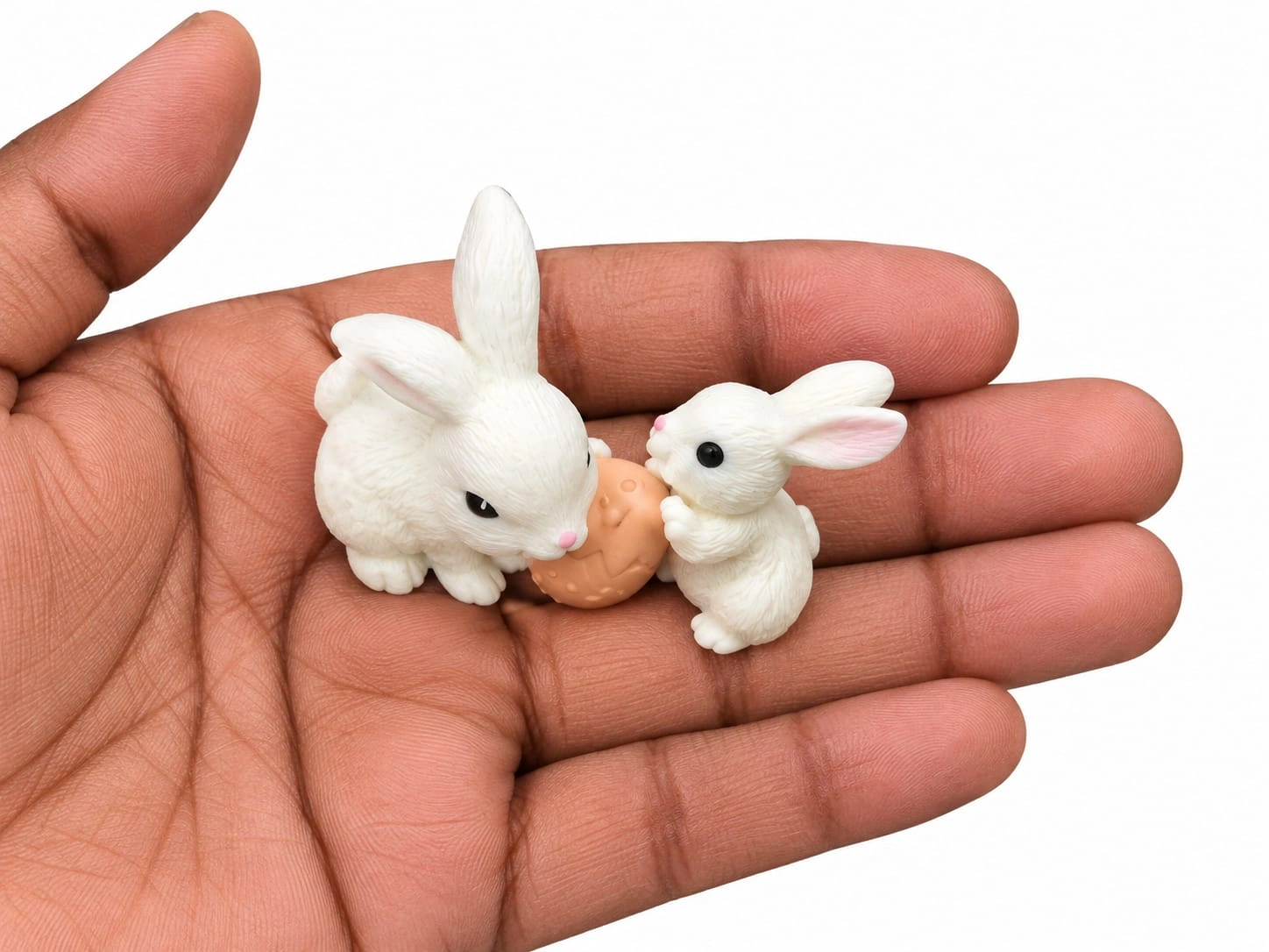 Miniature-White-Rabbit-Pair-with-Carrot A charming miniature white rabbit pair holding a carrot, a delightful product for any dollhouse or diorama scene.