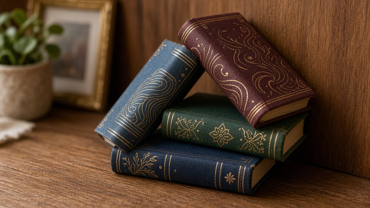 book miniatures styled on a desk